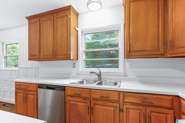 kitchen with sink and stainless steel dishwasher