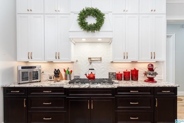 kitchen featuring stainless steel gas stovetop, premium range hood, and decorative backsplash