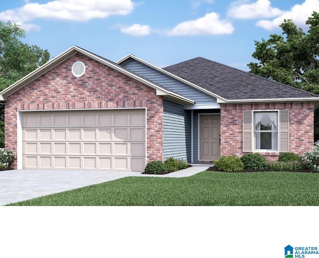 view of front facade featuring a front yard and a garage