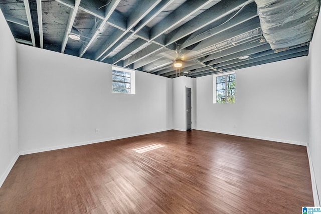 basement featuring hardwood / wood-style flooring