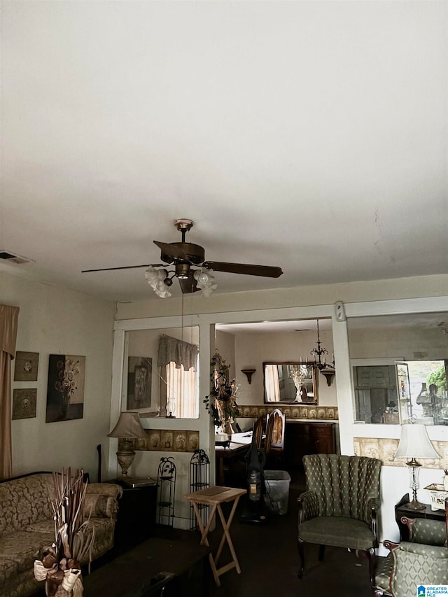 living room with ceiling fan