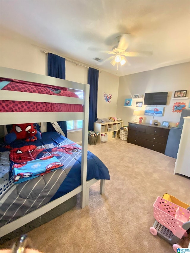 bedroom with carpet and ceiling fan