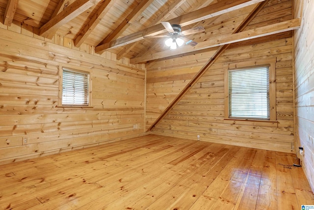 spare room featuring wooden ceiling, light hardwood / wood-style floors, and a healthy amount of sunlight