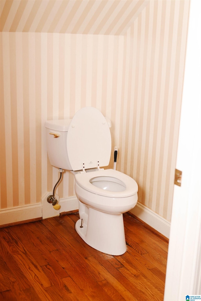 bathroom with wood-type flooring and toilet