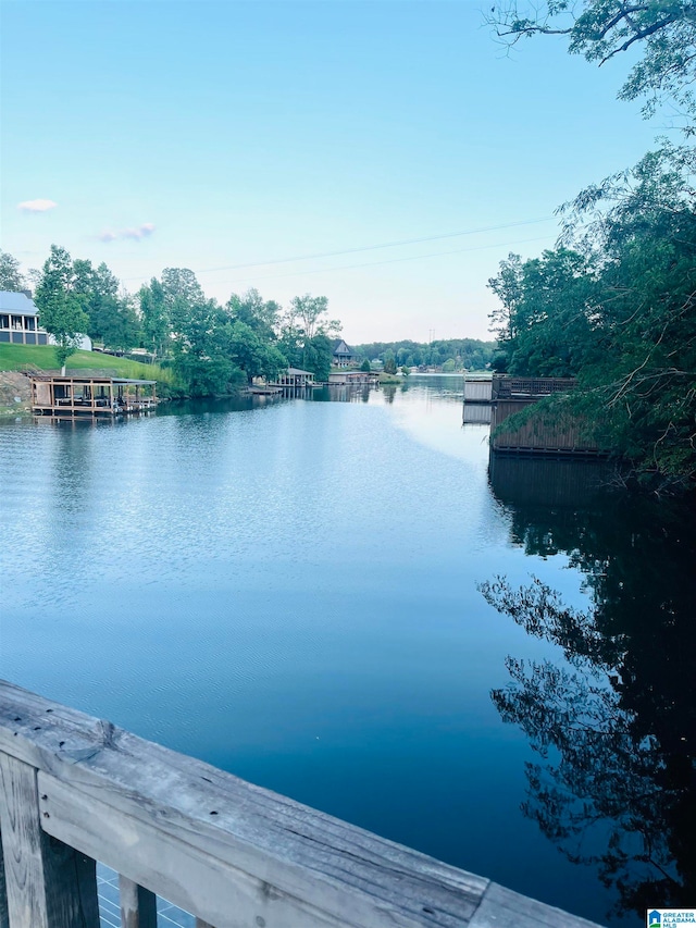 property view of water featuring a boat dock