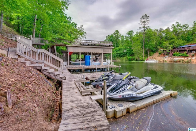 dock area with a water view