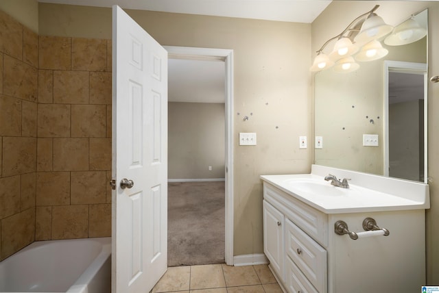 bathroom with oversized vanity and tile floors