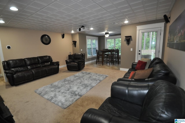 living room featuring carpet