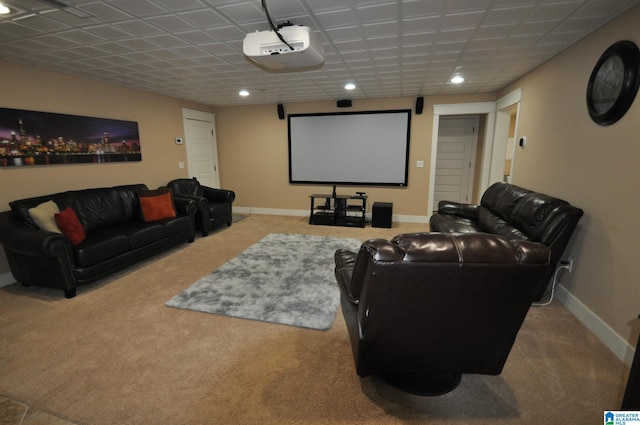 cinema room featuring carpet