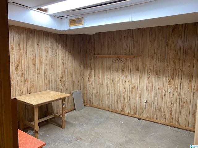 basement with wooden walls