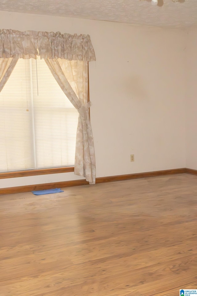 empty room with hardwood / wood-style floors and a textured ceiling