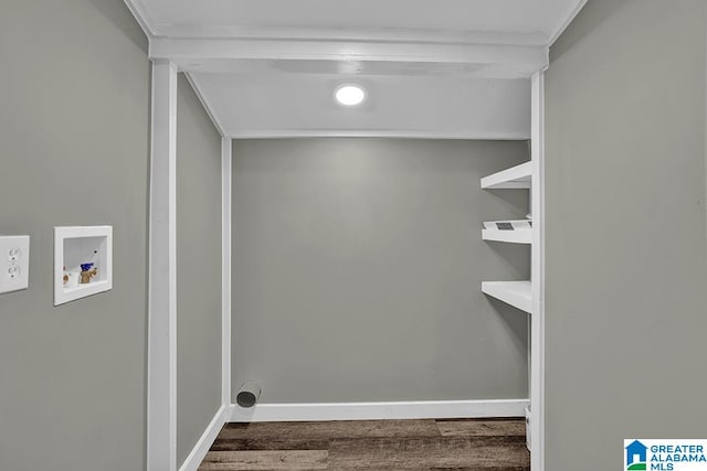 laundry room featuring hardwood / wood-style floors, electric dryer hookup, and washer hookup