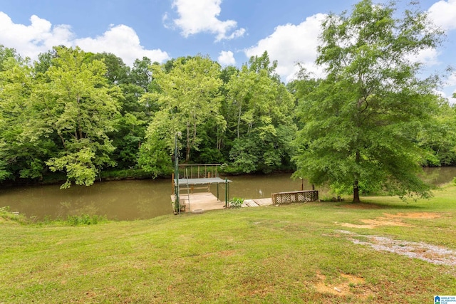 view of yard with a water view