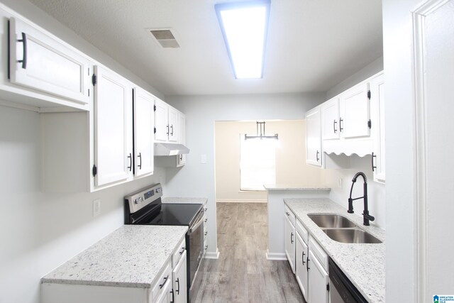 kitchen with sink, light hardwood / wood-style flooring, white cabinetry, and stainless steel appliances