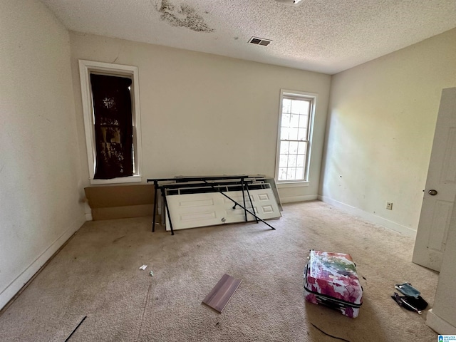 unfurnished bedroom with carpet flooring and a textured ceiling