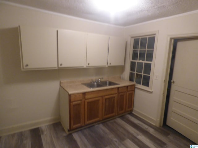 kitchen featuring white cabinetry, sink, and dark hardwood / wood-style flooring