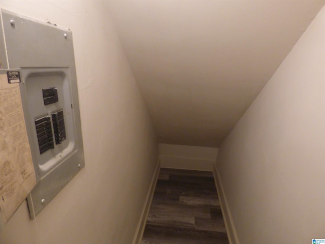 stairs featuring wood-type flooring