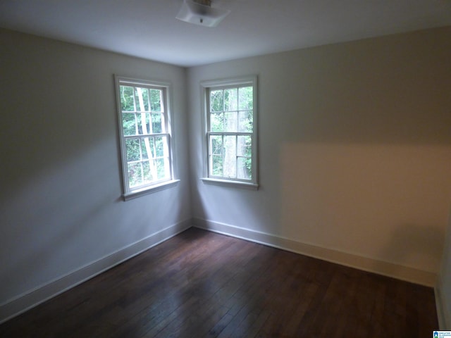 unfurnished room featuring a wealth of natural light and dark hardwood / wood-style flooring
