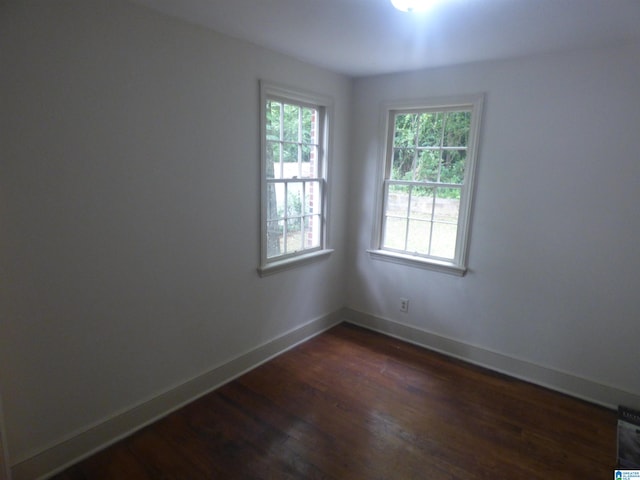 spare room featuring a healthy amount of sunlight and dark hardwood / wood-style floors