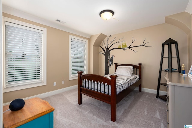 carpeted bedroom with multiple windows