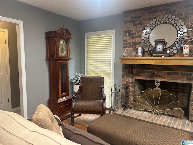 living room with a fireplace and hardwood / wood-style flooring