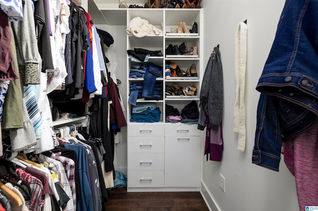 spacious closet with dark hardwood / wood-style floors