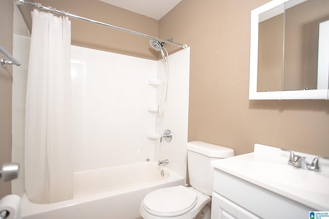 full bathroom featuring toilet, shower / tub combo, and oversized vanity