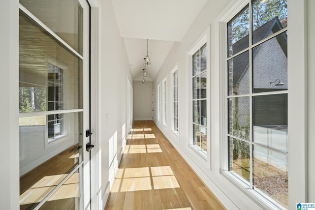 interior space featuring wood-type flooring and vaulted ceiling