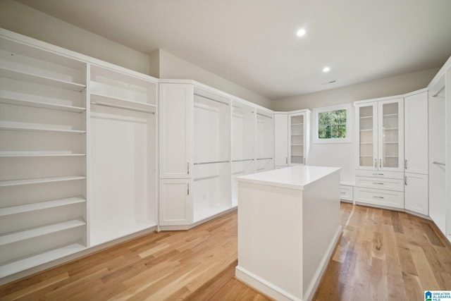 spacious closet featuring light hardwood / wood-style floors