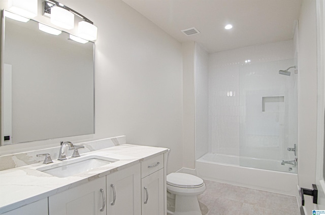 full bathroom featuring vanity, toilet, and tub / shower combination