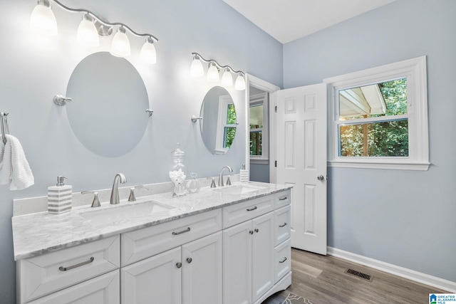 bathroom featuring vanity and wood-type flooring