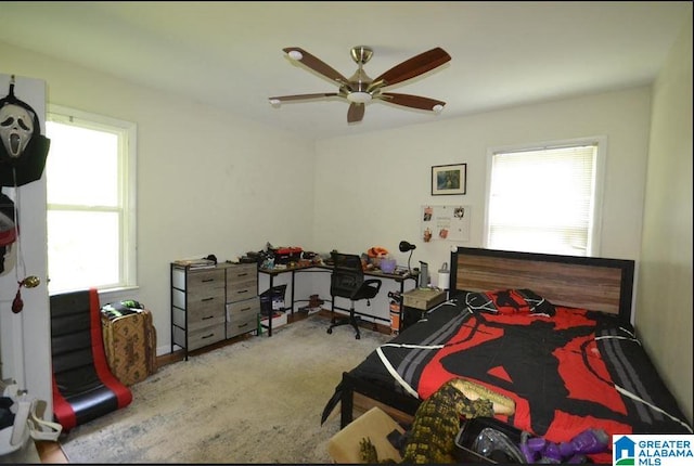 bedroom with carpet flooring and ceiling fan