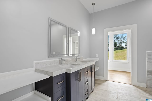 bathroom featuring hardwood / wood-style flooring and vanity