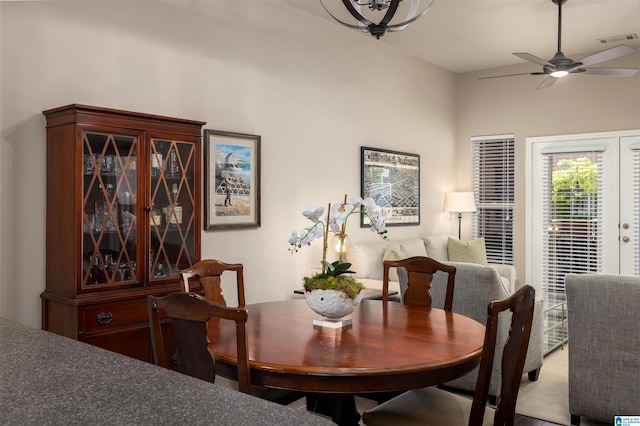 dining room featuring ceiling fan