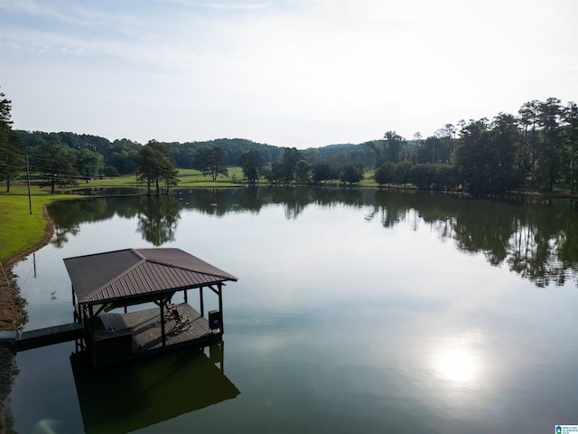 view of dock with a water view