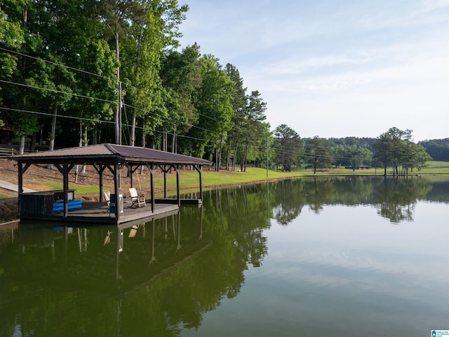 dock area featuring a gazebo and a water view