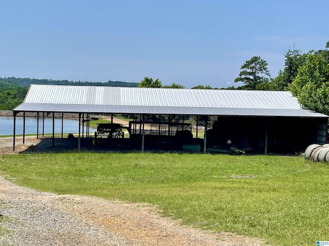 exterior space featuring a water view