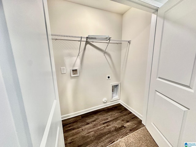 laundry room featuring washer hookup, electric dryer hookup, hookup for a gas dryer, and dark wood-type flooring