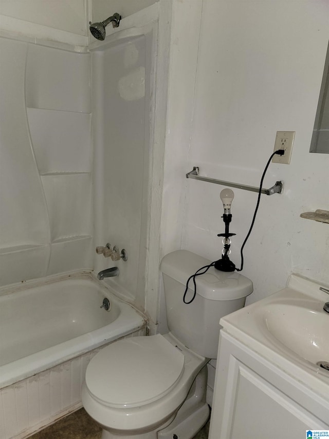 full bathroom featuring  shower combination, tile flooring, toilet, and vanity