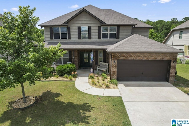 view of front facade with a front lawn and a garage