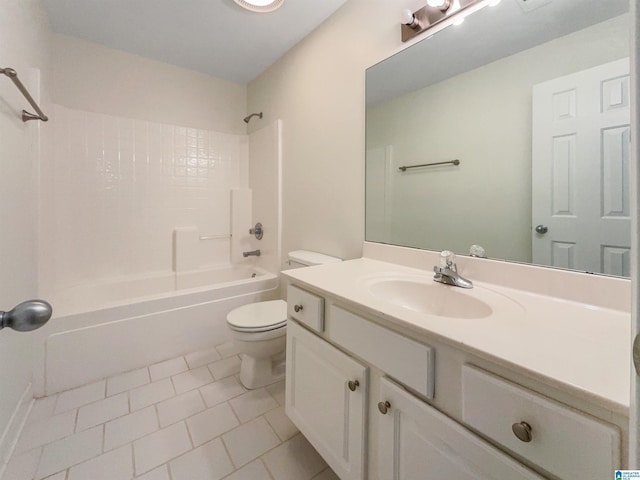 full bathroom with tile patterned flooring, vanity, shower / bath combination, and toilet