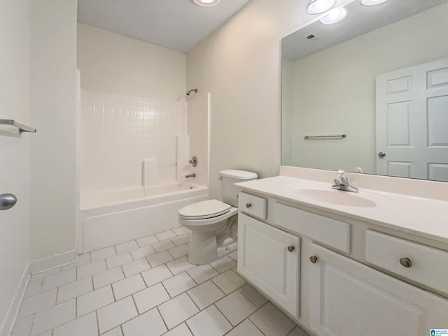 full bathroom with toilet, shower / bathing tub combination, vanity, and tile patterned floors