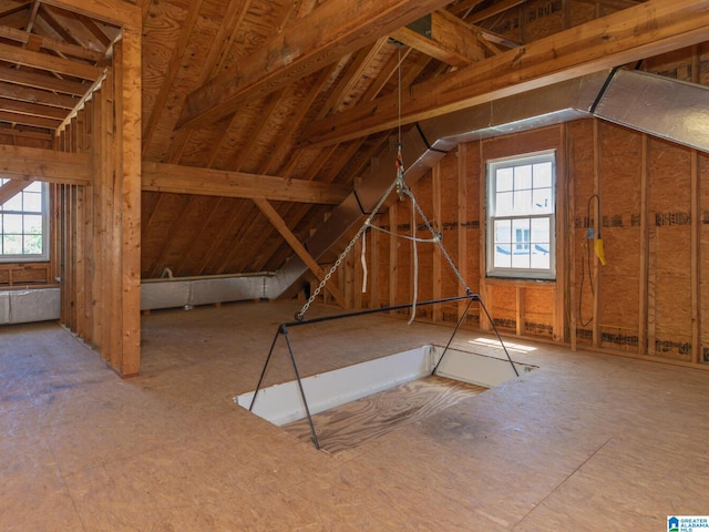 view of unfinished attic