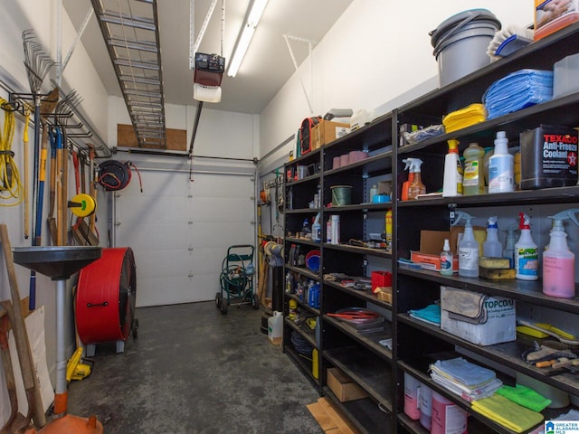 garage with a garage door opener