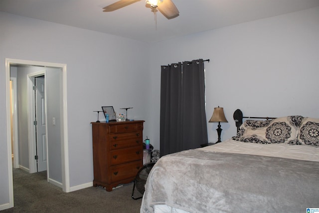 bedroom featuring ceiling fan and carpet floors