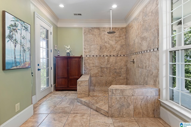 interior space with ornamental molding and a healthy amount of sunlight