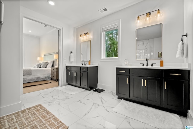 bathroom featuring vanity and a shower