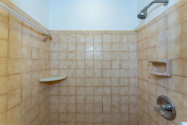 bathroom with a tile shower