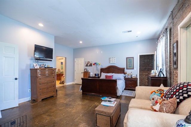 4919 Railroad Ave, Adamsville, AL 35005 - bedroom with finished concrete floors, recessed lighting, visible vents, and baseboards