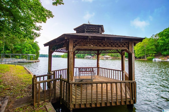 view of dock with a water view